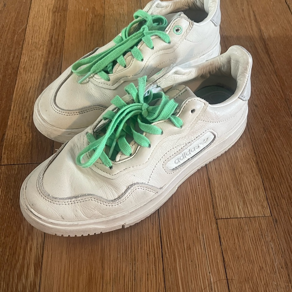 Adidas White Sneakers with Bright Green Accents